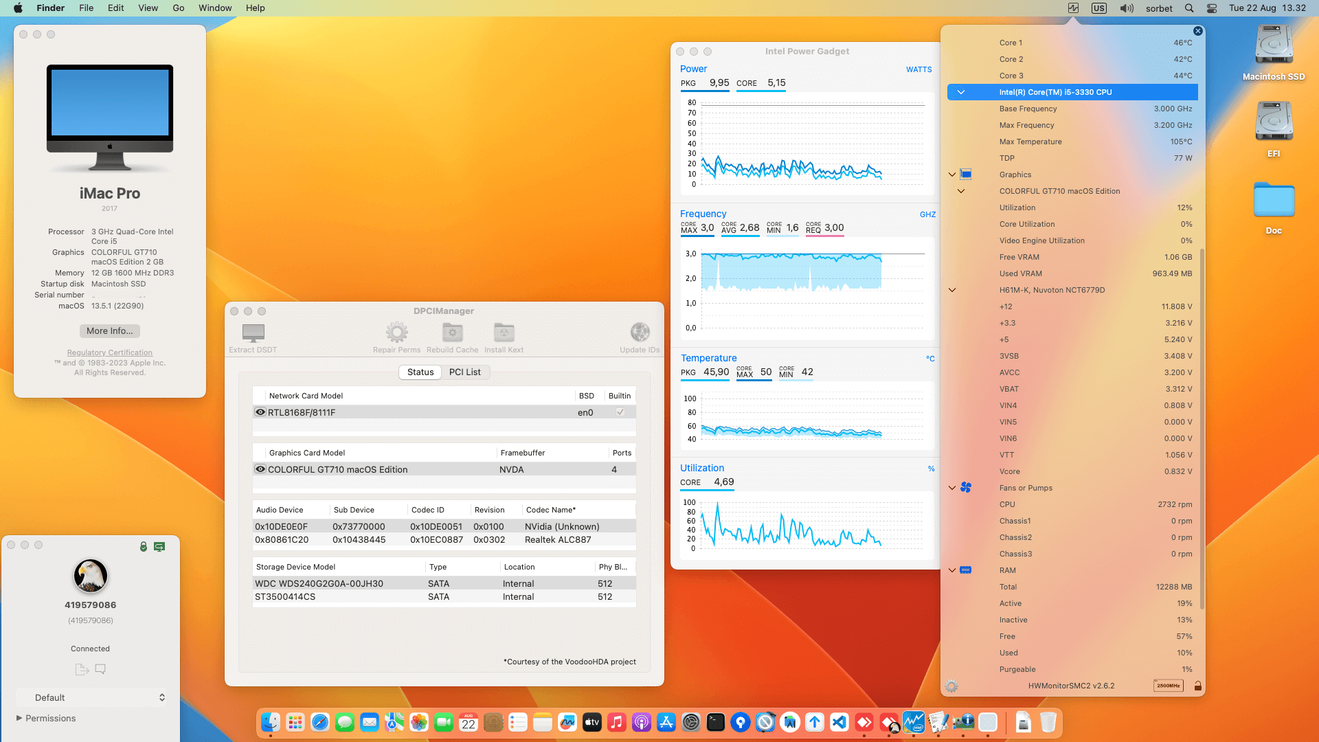 Success Hackintosh macOS Ventura 13.5.1 Build 22G90 in Asus H61M-K + Intel Core i5 3330 + Colorful GT 710